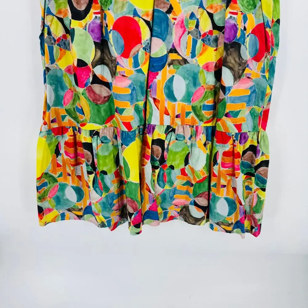 TCEC Vibrant Abstract A-Line Cotton Dress Colorful Tiered Mini Ruffle Size L - Picture 5 of 9